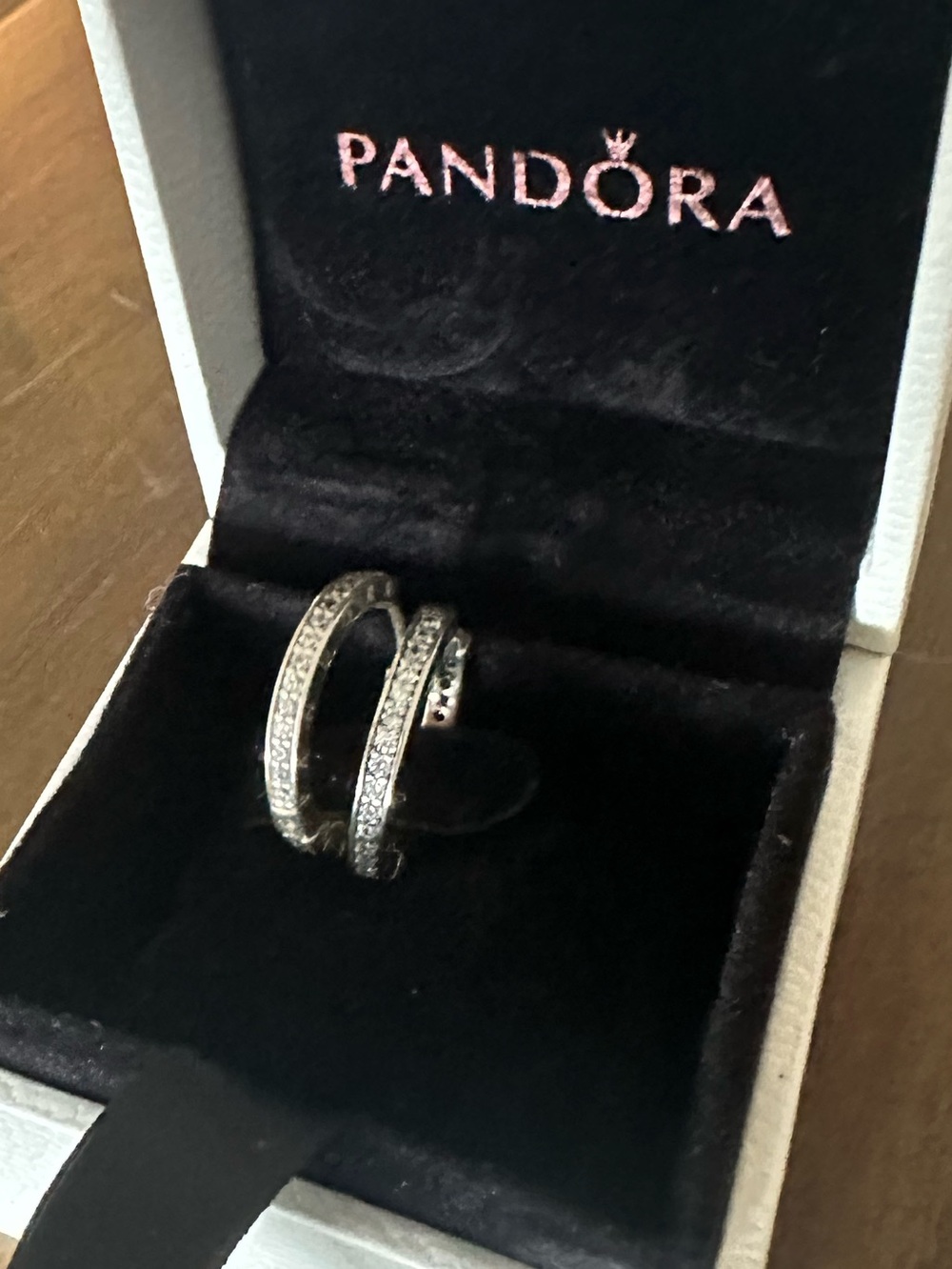 Pandora Silver Pavé Double Band Hoop Earrings